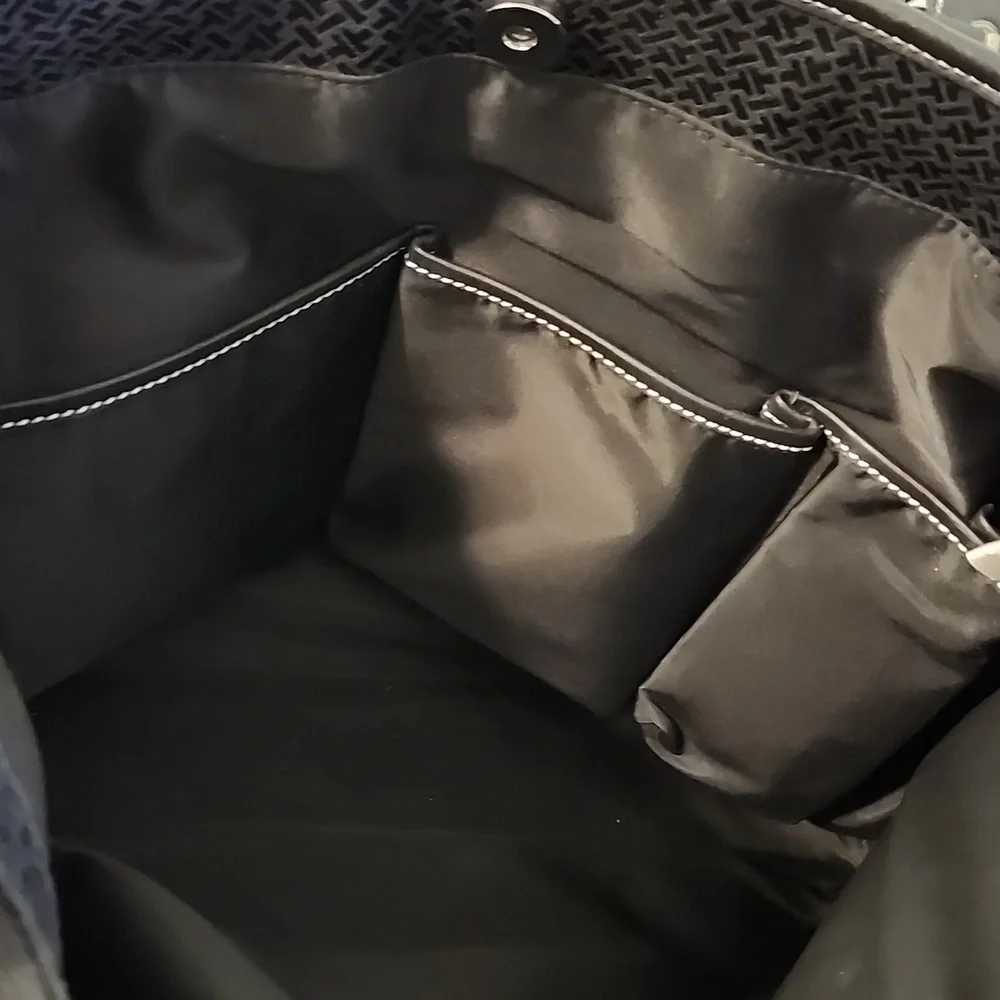Talbots Laptop Travel Multi-Pocket Bag Black Leather Textile